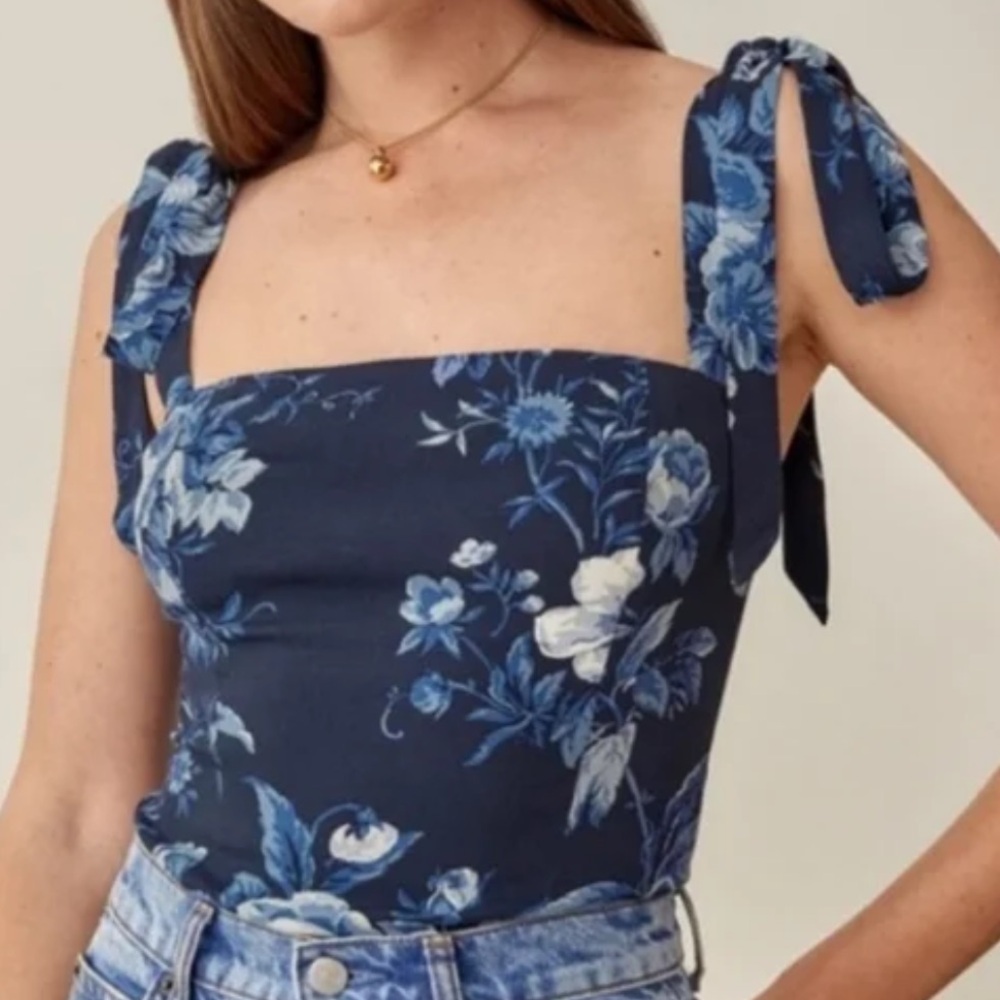 Reformation Navy Floral Camisole
